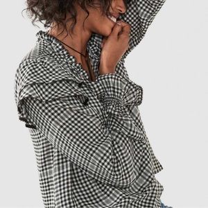 Faherty Sandia Blouse Gingahm Ivory Black Size XS